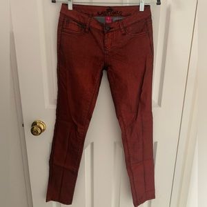 Almost Famous Metallic Red Skinny Jeans with Black Stitching Size 5